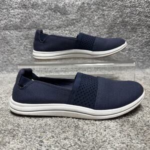 Clarks Cloudsteppers Shoes Womens Size 8 Navy Blue Slip On Washable Cushion Soft